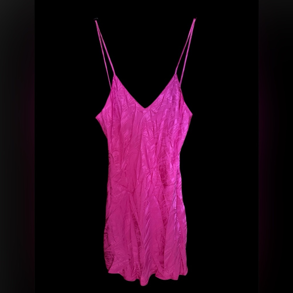 Vintage 90’s Women’s Romantic Barbie Pink Floral Silk Sleepwear Slip Dress Sz L